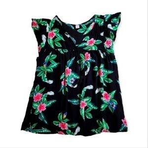 Tropical 𝅺Floral flutter Sleeve Top